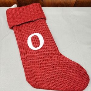 Red Knit Christmas Stocking with White Letter O